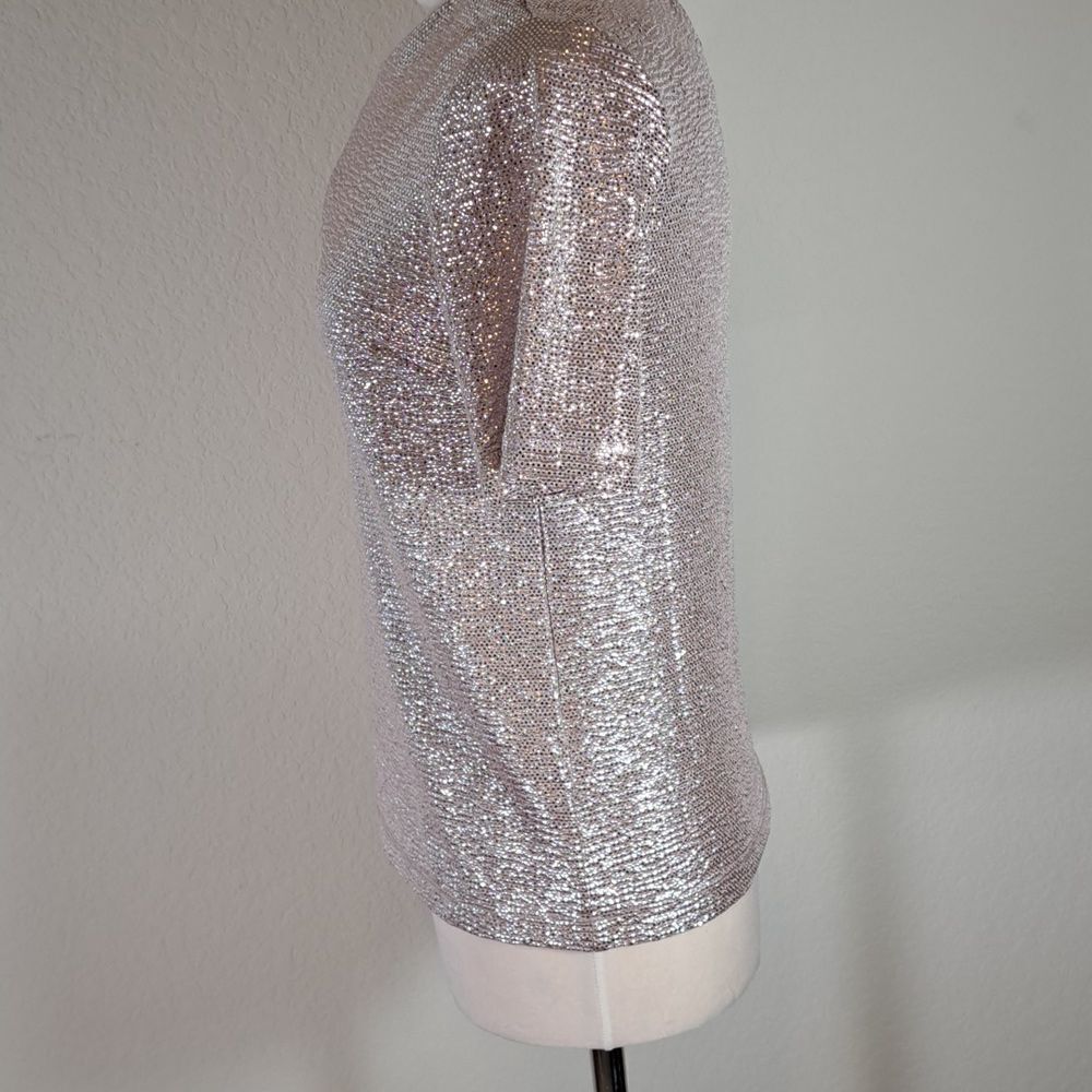 Monteau Los Angeles Women’s Top Shimmer Sparkly Short Sleeve Glitter Metallic S - Picture 3 of 13